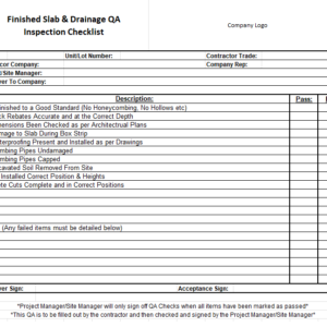 Finished Slab & Drainage QA Inspection Checklist