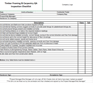 Timber Framing & Carpentry QA Inspection Checklist