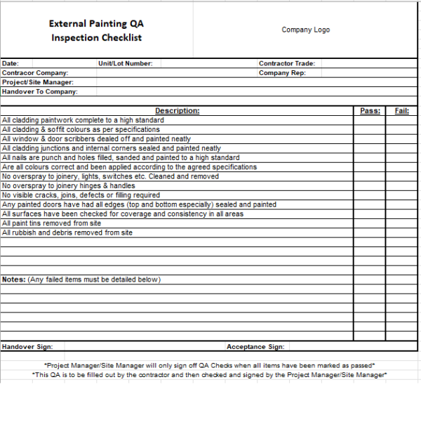 External Painting QA Inspection Checklist